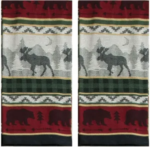 Jacquard Kitchen Tea Towels Set of 2 Moose Bear Cabin Lodge Mountain Camping by Kay Dee Designs