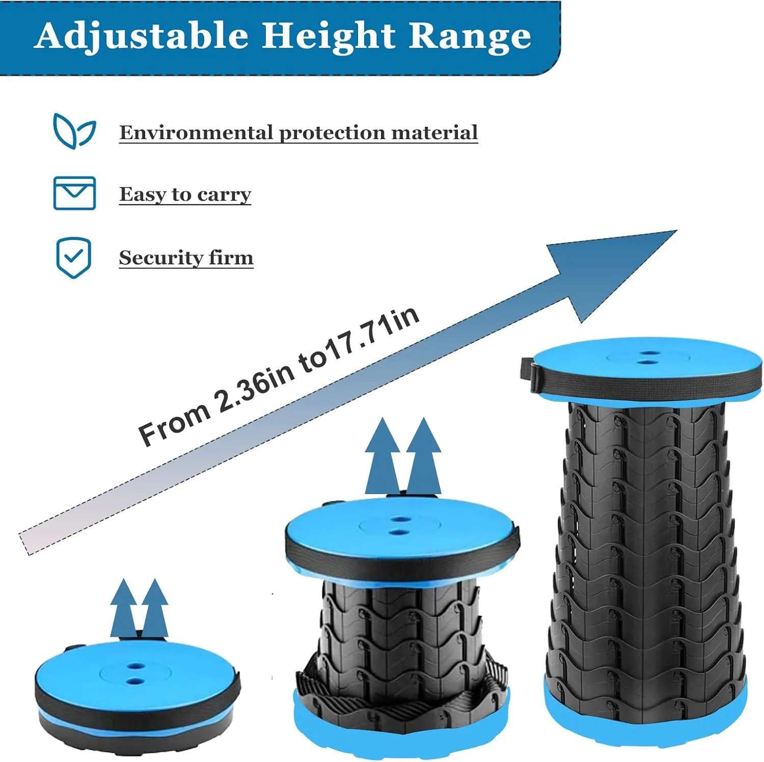 Jakuva Collapsible Folding Stool with Carry Bag, Telescoping Portable Stool with Max Load 360lbs for Adults, Indoor Outdoor Fishing Hiking Gardening Travel, Blue