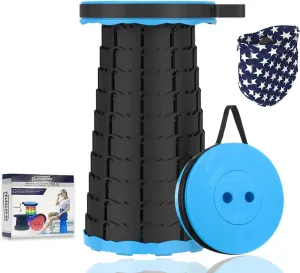 Jakuva Collapsible Folding Stool with Carry Bag, Telescoping Portable Stool with Max Load 360lbs for Adults, Indoor Outdoor Fishing Hiking Gardening Travel, Blue