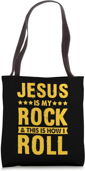 Jesus and Rock and Roll - Wholesome Christian Pun Humor Tote Bag