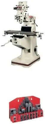 Jet 690082 JTM-1 230/460-Volt 3 Phase Vertical Milling Machine with CK-38, 52-Piece Clamping Kit with Tray for T-Slot