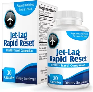 JET LAG Rapid-Reset (All-in-1) Travel & Airplane Relief Supplement | Plane Essentials Aid | 7-in-1 Natural Jet Lag Supplements | Jet Lag Circadian Rhythm Remedy Pills | Multi Trip Bottle | 30 Capsules