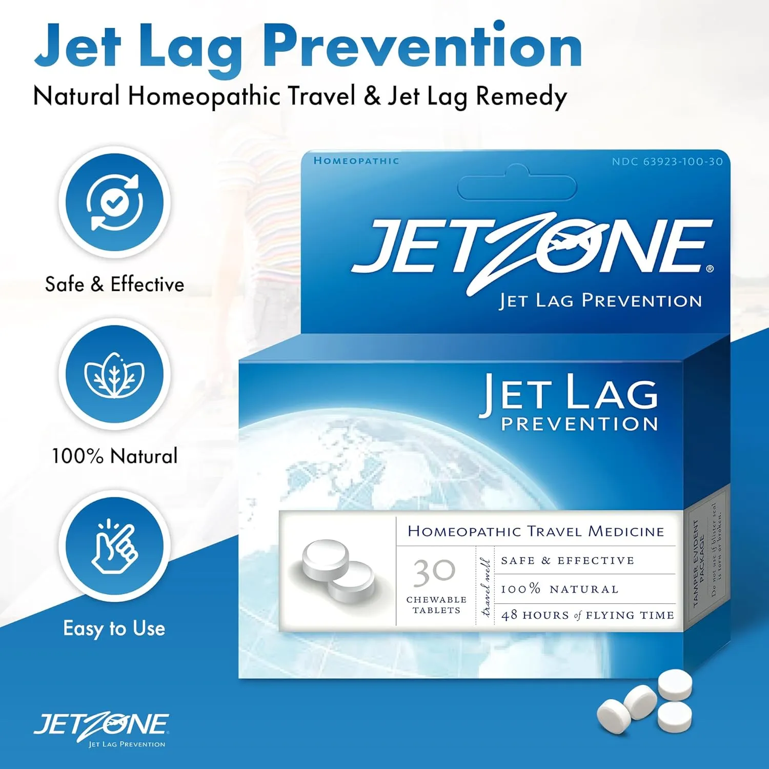 Jet Lag Remedy - Homeopathic Travel Aid – Trusted for Over 15 Years - Immune Health – Circadian Rhythm - Fatigue – Exhaustion – Tired - Can't Sleep – Good for 48hrs Flying Time - 30 Chewables