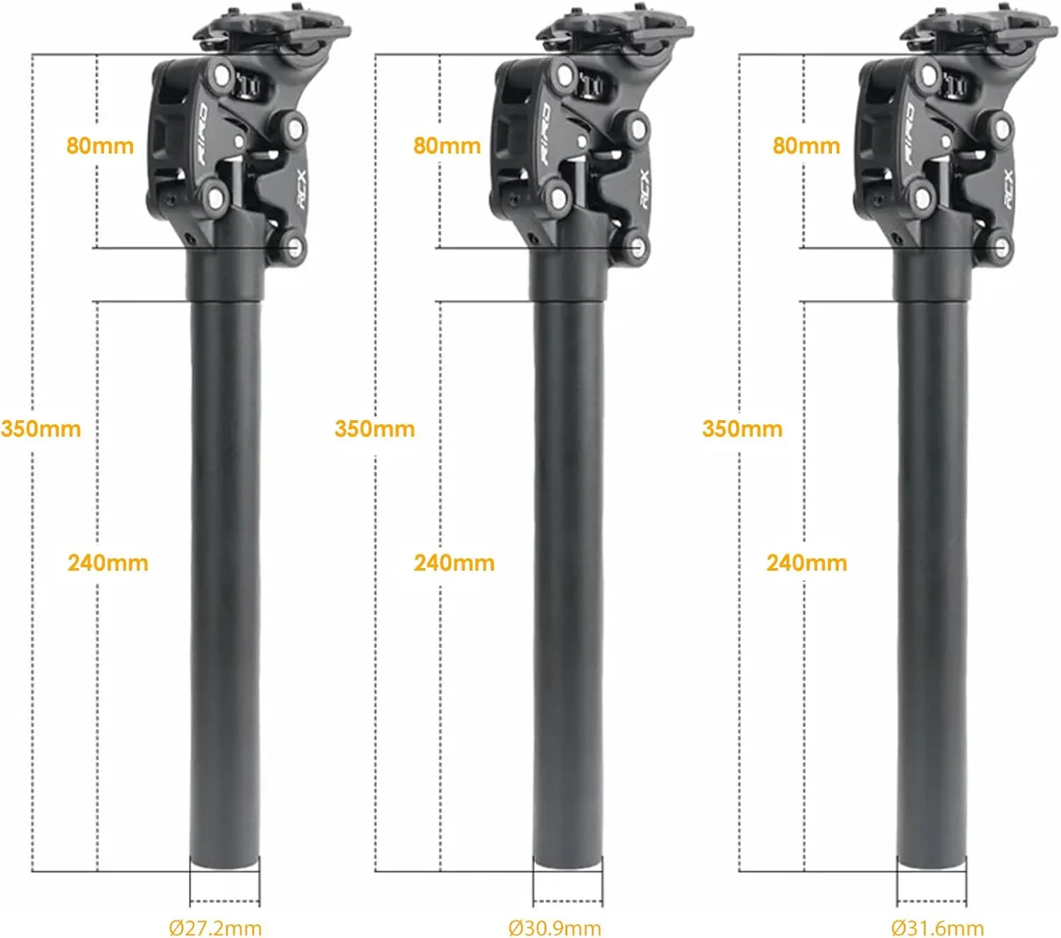 JFOYH Suspension Seatpost 27.2mm 30.9mm 31.6mm Shock Absorbing Bike seat Post for MTB/Cruiser Bike/Gravel Bike/ebike, 350mm Length, 50mm Travel