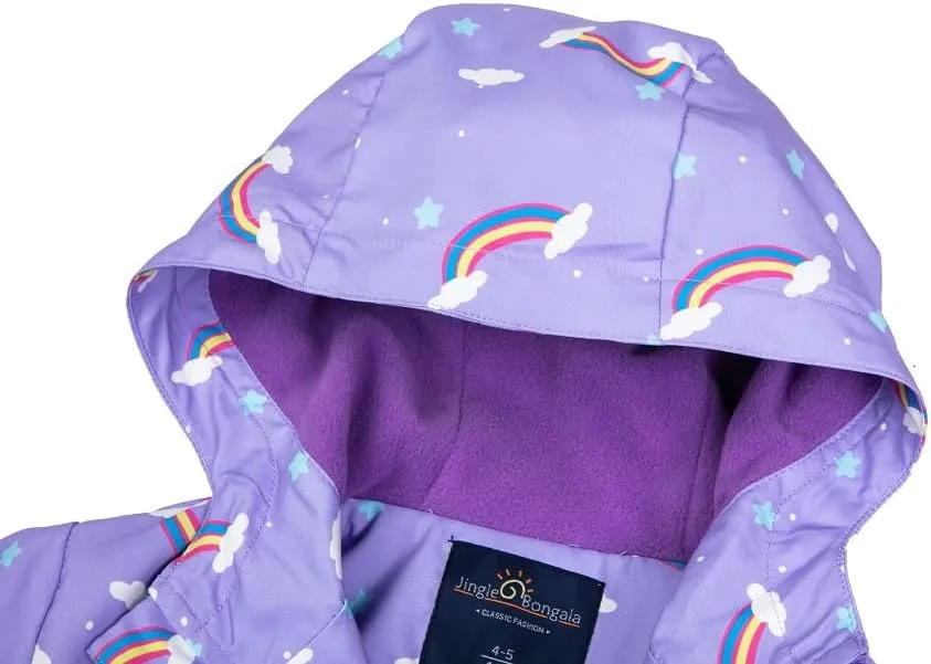Jingle Bongala Kids Waterproof Rain Jackets Lightweight Raincoats Fleece & Knitted Lining Hooded Windbreaker for Boys Girls