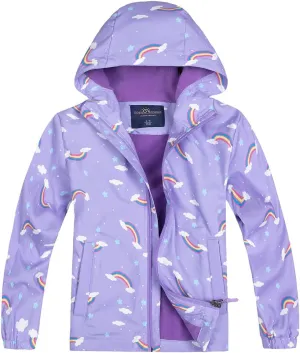 Jingle Bongala Kids Waterproof Rain Jackets Lightweight Raincoats Fleece & Knitted Lining Hooded Windbreaker for Boys Girls