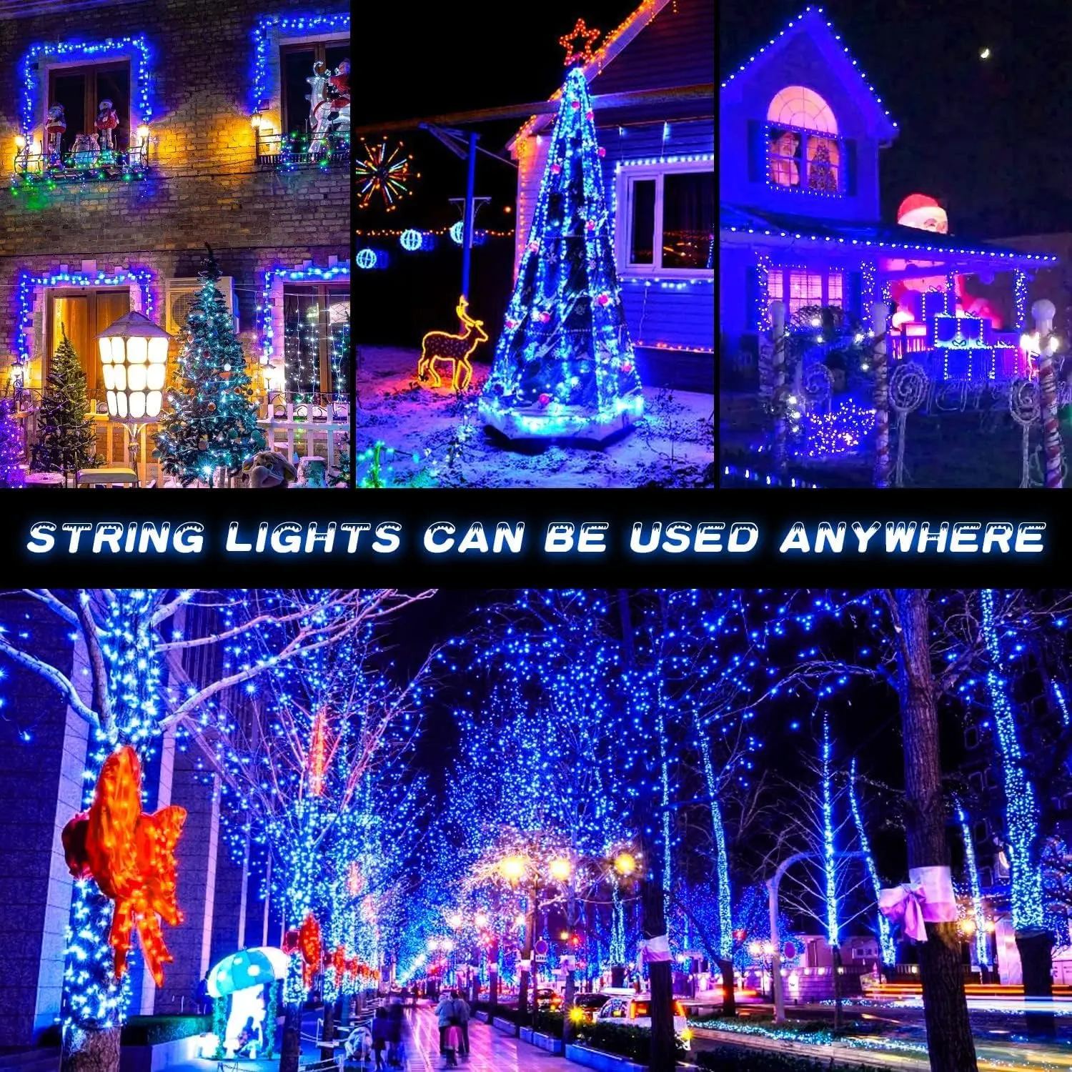 JMEXSUSS 600 LED Blue Solar Christmas Lights, 206.7ft Blue Christmas Lights Outdoor Waterproof, 8 Modes Solar Lights Outdoor for Christmas Tree Decorations Garden Party Tree Bushes Xams