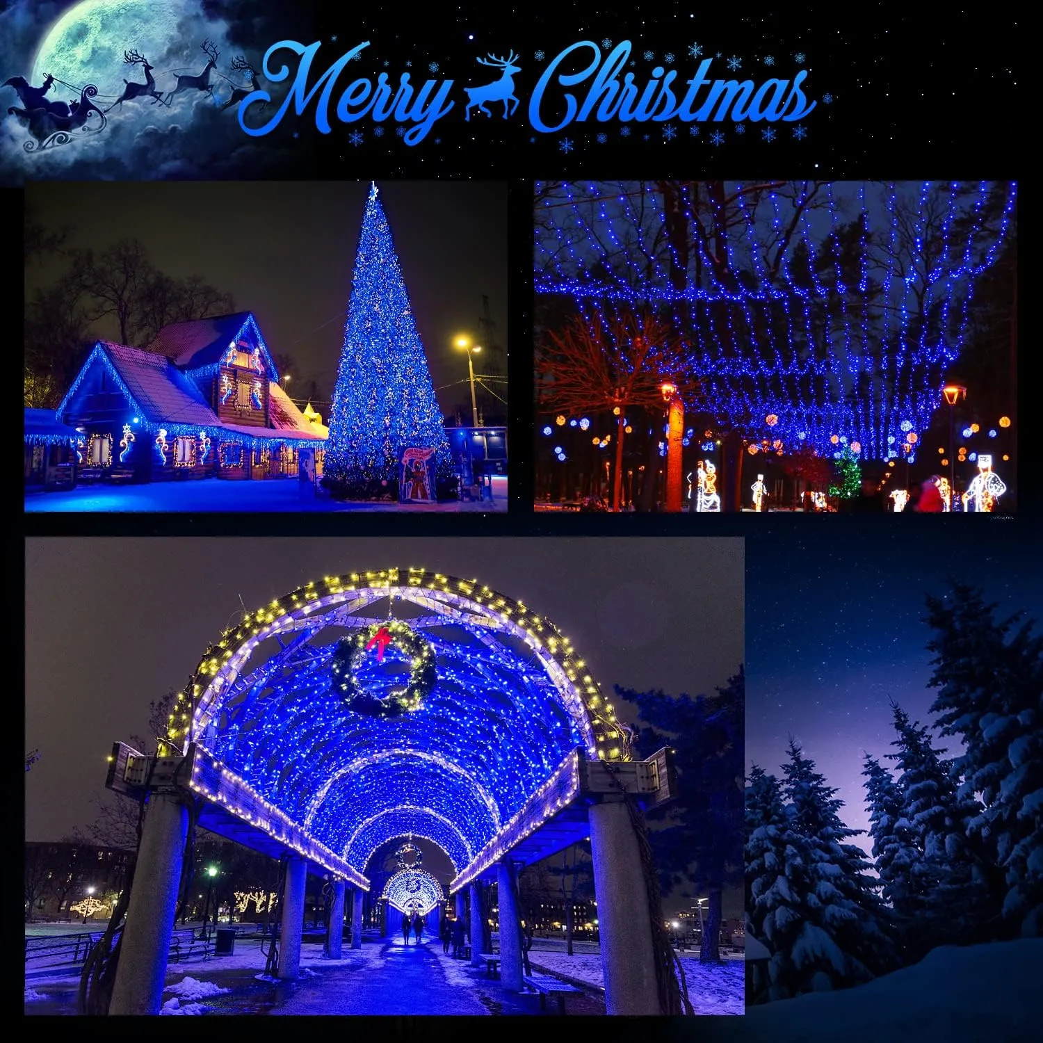 JMEXSUSS 600 LED Blue Solar Christmas Lights, 206.7ft Blue Christmas Lights Outdoor Waterproof, 8 Modes Solar Lights Outdoor for Christmas Tree Decorations Garden Party Tree Bushes Xams