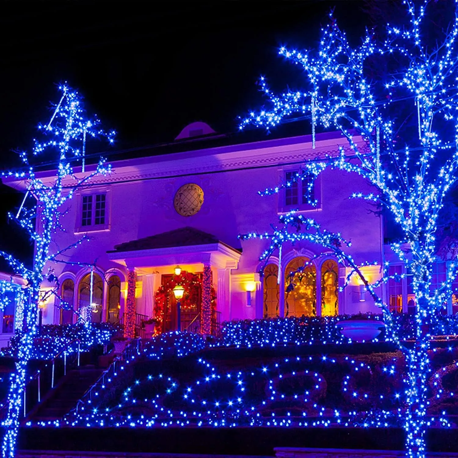 JMEXSUSS 600 LED Blue Solar Christmas Lights, 206.7ft Blue Christmas Lights Outdoor Waterproof, 8 Modes Solar Lights Outdoor for Christmas Tree Decorations Garden Party Tree Bushes Xams