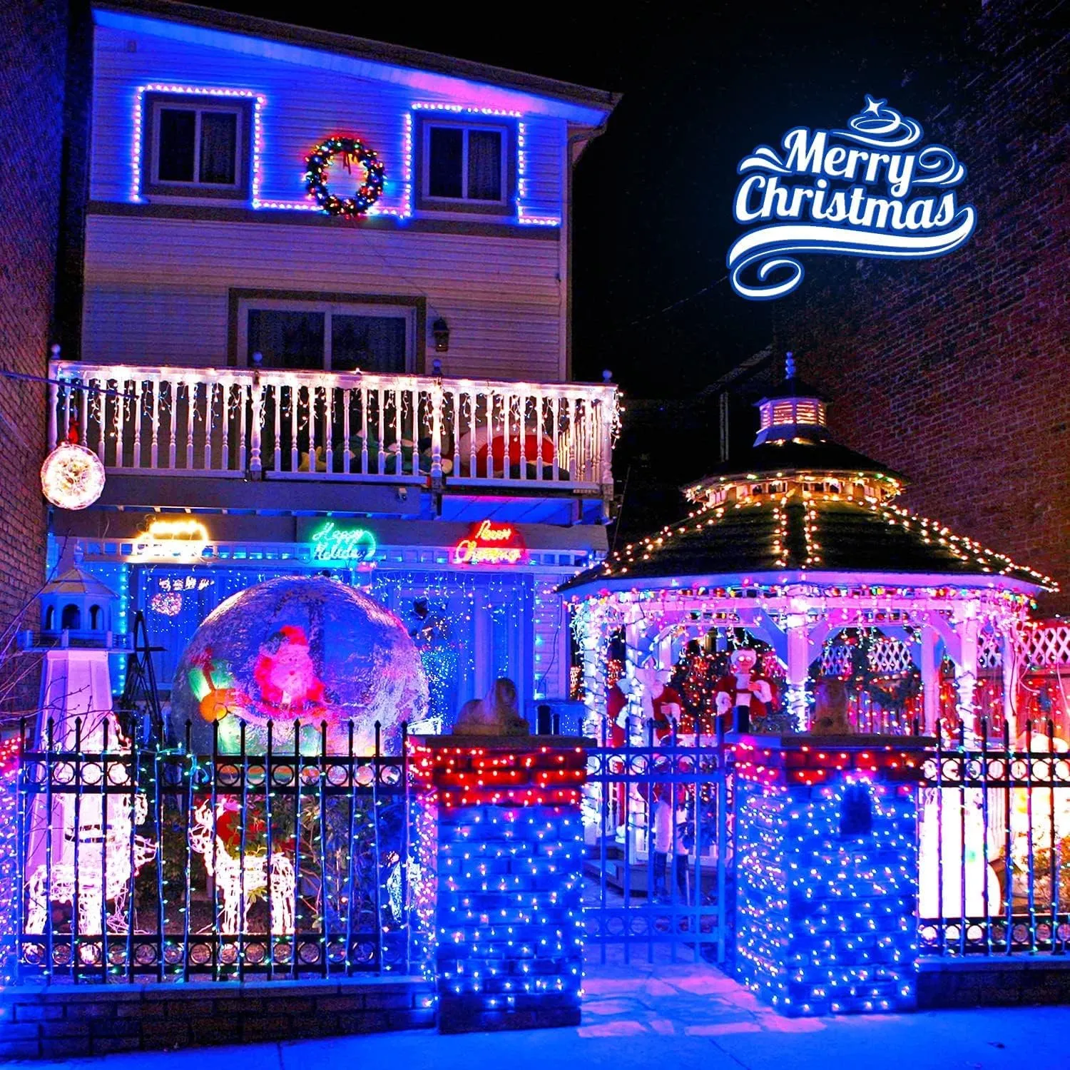 JMEXSUSS 600 LED Blue Solar Christmas Lights, 206.7ft Blue Christmas Lights Outdoor Waterproof, 8 Modes Solar Lights Outdoor for Christmas Tree Decorations Garden Party Tree Bushes Xams