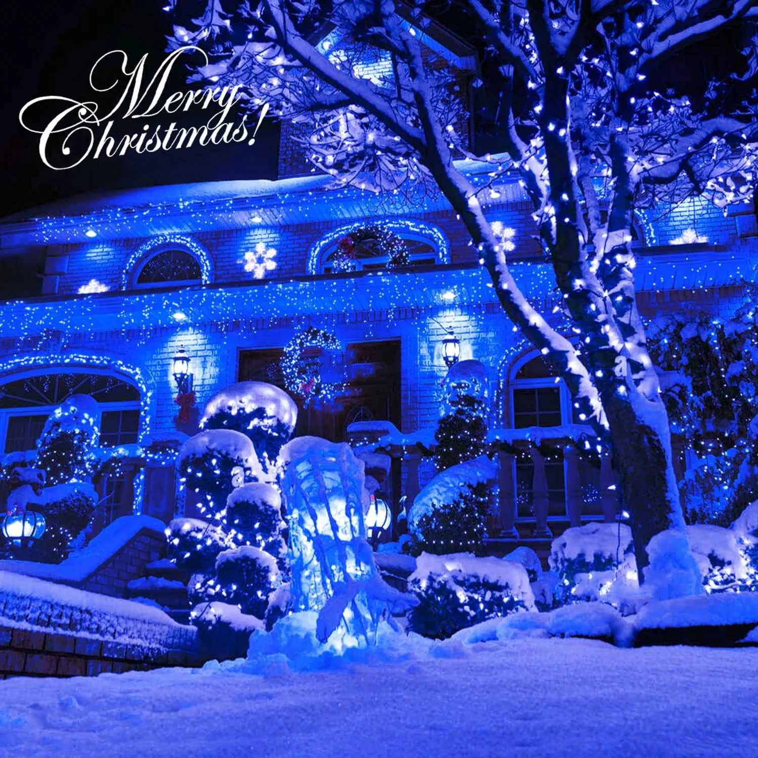 JMEXSUSS 600 LED Blue Solar Christmas Lights, 206.7ft Blue Christmas Lights Outdoor Waterproof, 8 Modes Solar Lights Outdoor for Christmas Tree Decorations Garden Party Tree Bushes Xams