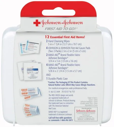 Johnson & Johnson Red Cross First Aid-to-Go Mini First Aid Kit, 12 Count, Pack of 48