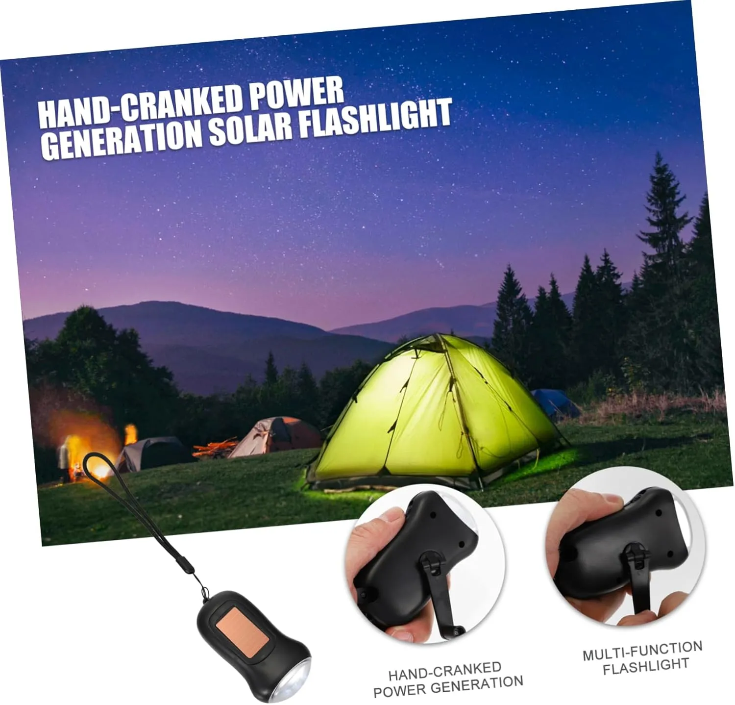 jojofuny 3pcs Emergency Flashlight Hand Crank Torch Led Portable Outdoor 3 Led Beads Long Distance Illumination Anti-Lost Strap Design