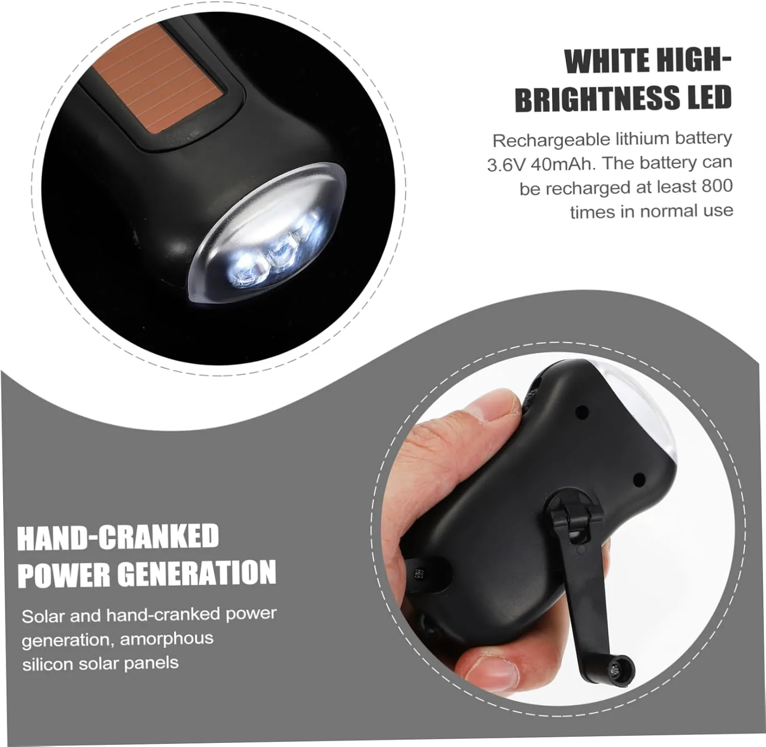 jojofuny 3pcs Emergency Flashlight Hand Crank Torch Led Portable Outdoor 3 Led Beads Long Distance Illumination Anti-Lost Strap Design