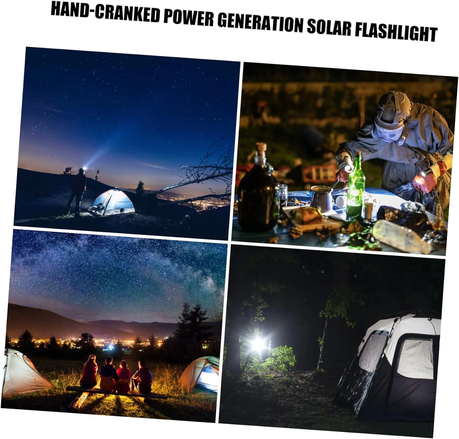 jojofuny 3pcs Emergency Flashlight Hand Crank Torch Led Portable Outdoor 3 Led Beads Long Distance Illumination Anti-Lost Strap Design
