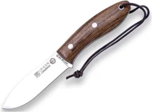 Joker Hunting Knife Canadiense CN114-P, Walnut Wood Handle, with Leather Sheath, Blade 4.13 inches of SANDVIK 14C28N, Includes Fire Starter, Tool for Fishing, Hunting, Camping and Hiking