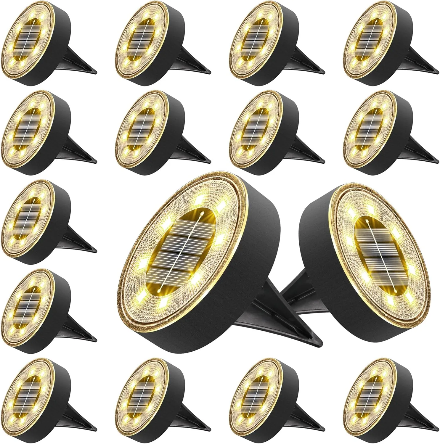 Joomer Solar Ground Lights, 16 Pack 8 LED Solar Lights Outdoor IP68 Waterproof Disc Light In-Ground Landscape Lighting Outdoor for Patio Pathway Lawn Yard Driveway Walkway (Warm White)