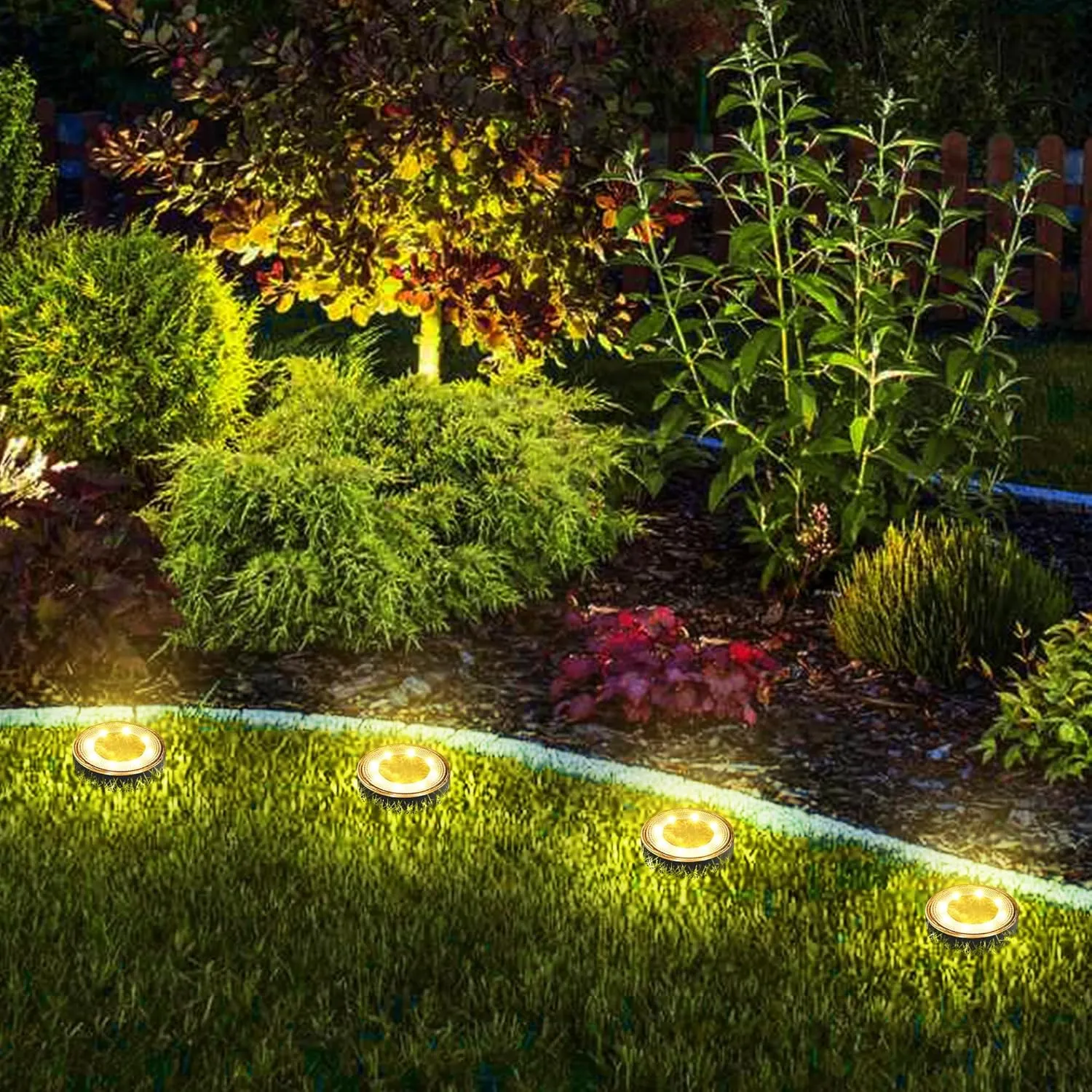 Joomer Solar Ground Lights, 16 Pack 8 LED Solar Lights Outdoor IP68 Waterproof Disc Light In-Ground Landscape Lighting Outdoor for Patio Pathway Lawn Yard Driveway Walkway (Warm White)