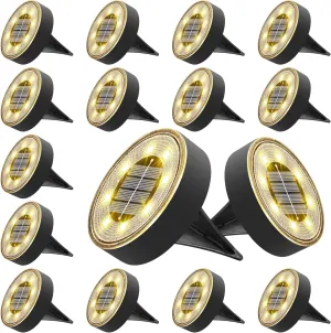 Joomer Solar Ground Lights, 16 Pack 8 LED Solar Lights Outdoor IP68 Waterproof Disc Light In-Ground Landscape Lighting Outdoor for Patio Pathway Lawn Yard Driveway Walkway (Warm White)