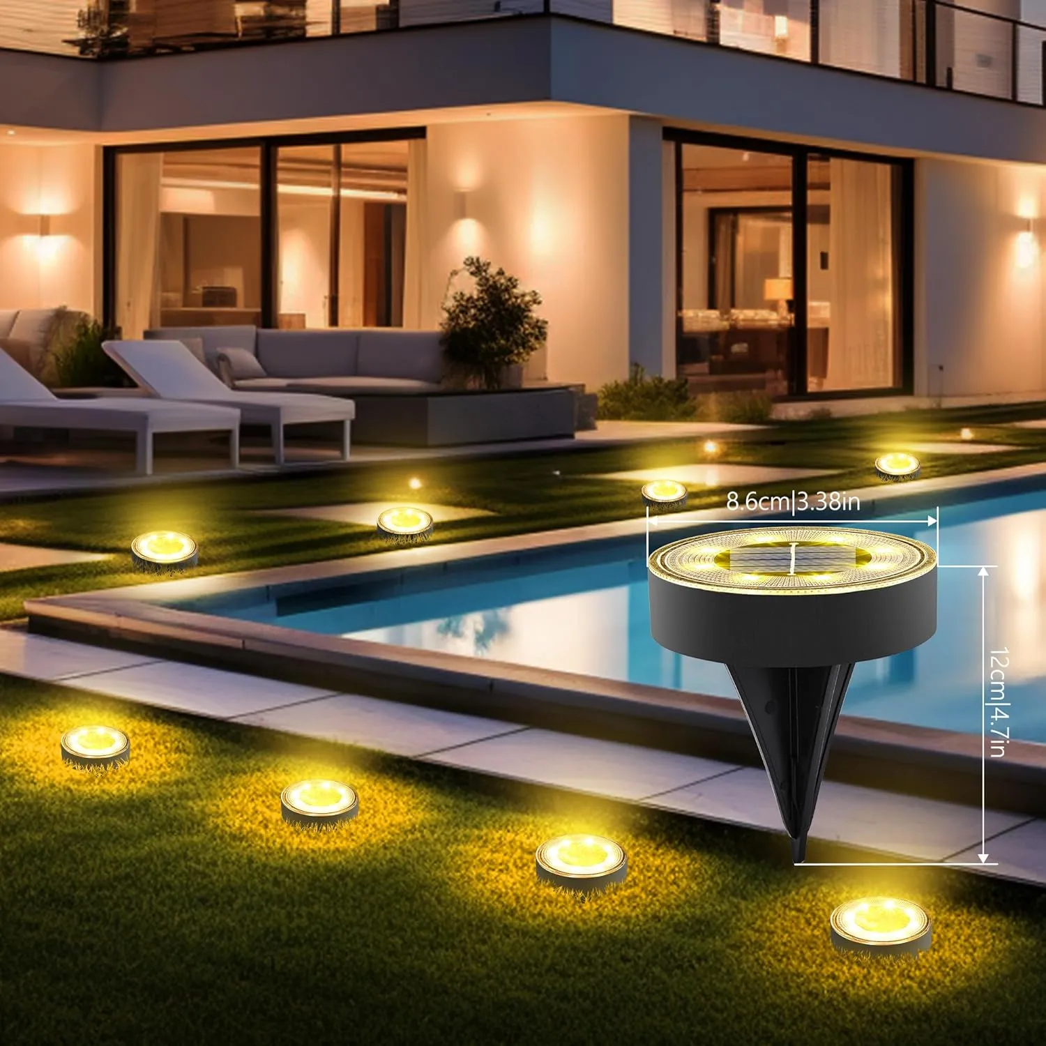 Joomer Solar Ground Lights, 16 Pack 8 LED Solar Lights Outdoor IP68 Waterproof Disc Light In-Ground Landscape Lighting Outdoor for Patio Pathway Lawn Yard Driveway Walkway (Warm White)