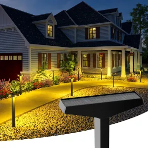 JSOT Outdoor Solar Lights Waterproof, Modern Solar-Powered Landscape Lights for Outside Pathway 8 Pack, Solar Dusk to Dawn Lights Outdoor for Sidewalks, Driveway, Garden, Yard Lighting. (Warm White)