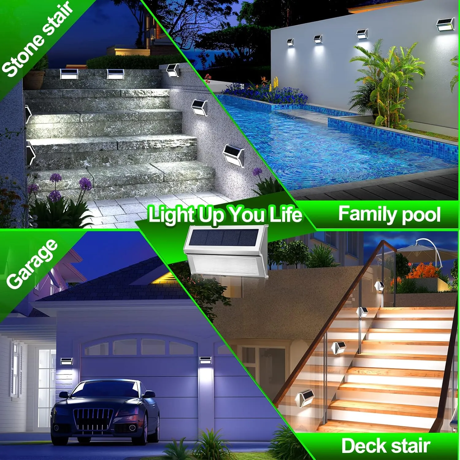 JSOT Solar Outdoor Lights Waterproof - Solar Fence Lights with 9 LED Stair Light for Outside Deck Garden Backyard Patio Yard Wall Step Pool Post Lamp Lighting, Cool White Light, 10 Pack