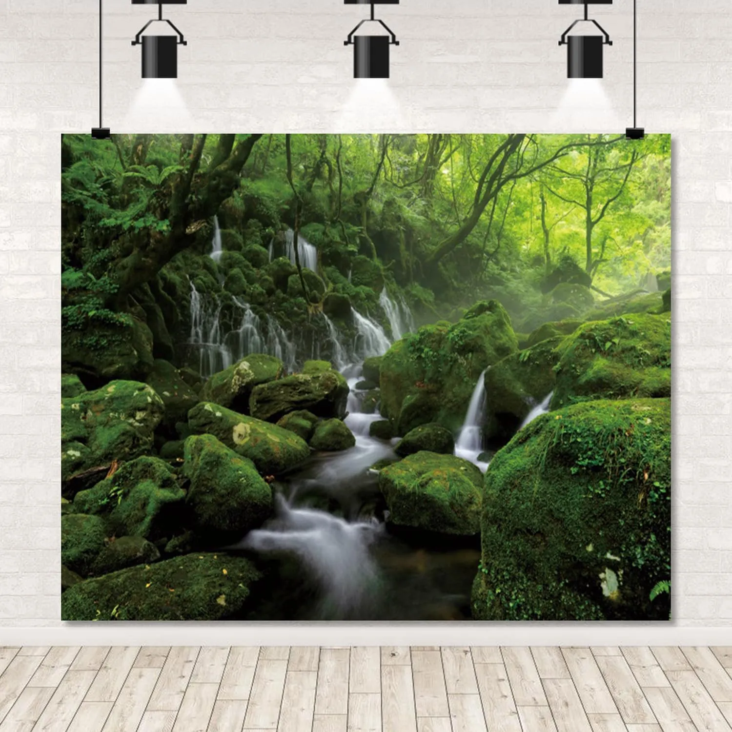 Jungle Forest Photography Backdrop 10x8ft Tropical Rainforest Green Rock Mountain Stream Background Natural Scenery Camping Party Decorations Backdrops Photo Studio Props