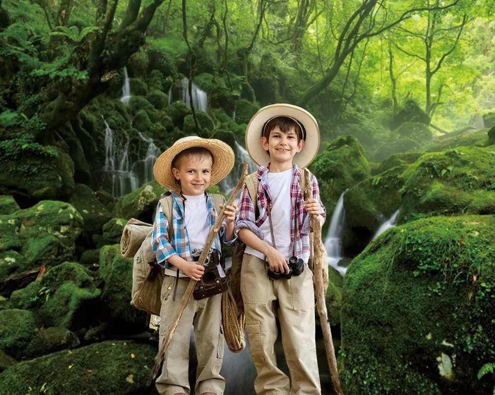 Jungle Forest Photography Backdrop 10x8ft Tropical Rainforest Green Rock Mountain Stream Background Natural Scenery Camping Party Decorations Backdrops Photo Studio Props