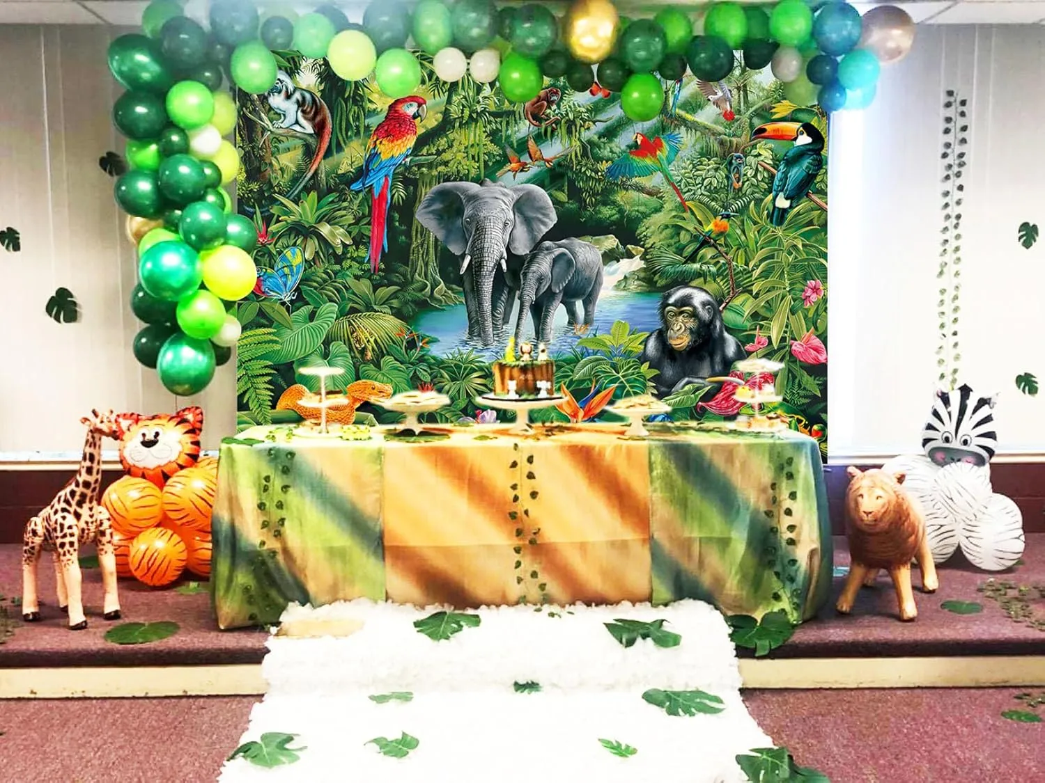 Jungle Safari Wild Animals Backdrop 8x6FT Tropical Rainforest Animals Plant Plant Background Primitive Jungle Journey Birthday Shower Photo Booth Studio Props