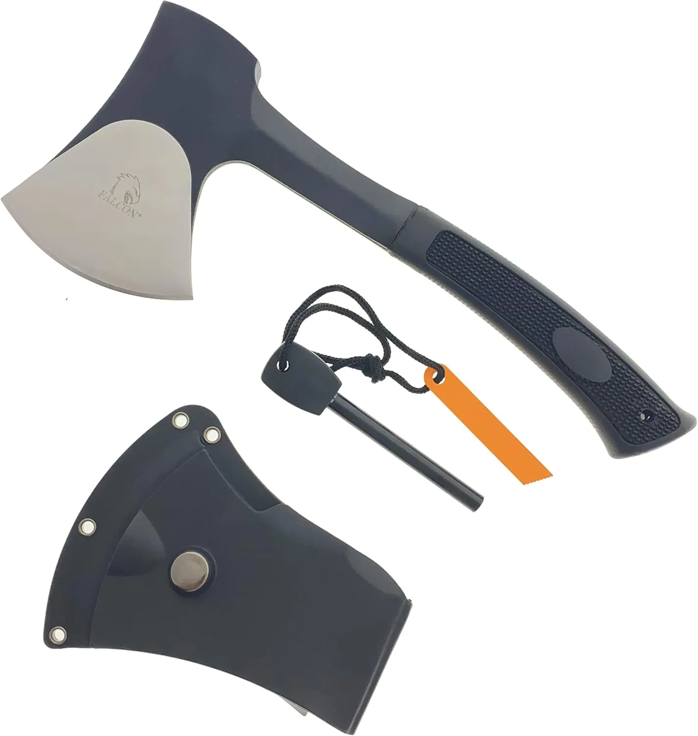 K-Musculo Otakumod 11" Tactical Ranger Axe. Hatchet. Stainless Steel Blade with Hard Cover. for Outdoor Camping - Hiking to Cut Branches, Make Fire. EDC Tasks (Black-Fire Starter)
