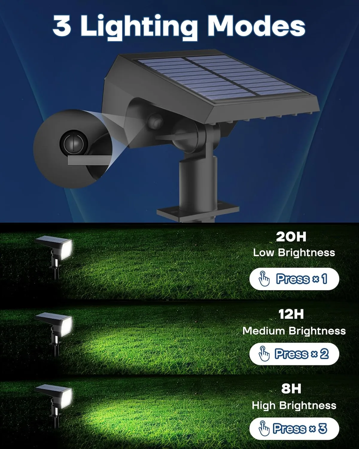 Kaxiida Solar Lights Outdoor Waterproof IP68, 3 Lighting Models Solar Powered Spot Lights Outdoor, 56LED Light Dusk to Dawn for Yard Patio Garden Pathway Landscape Lighting