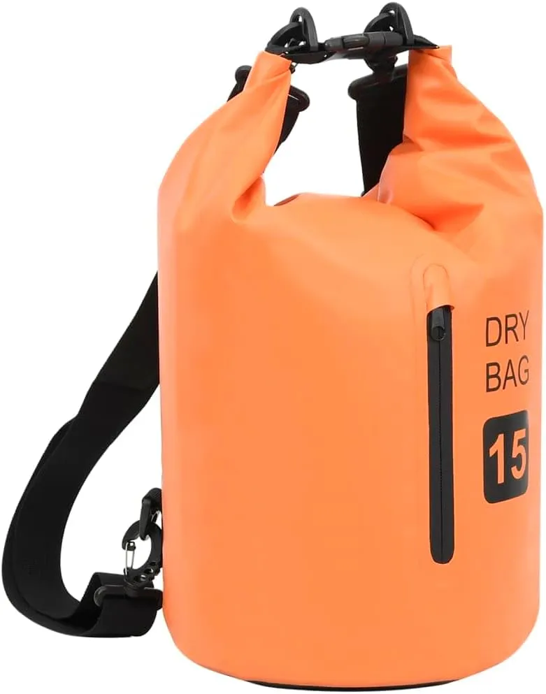 Keep Valuables Dry with Waterproof Storage Bag, Durable PVC, Easy Carry Design, 4 Gallon Capacity, Orange & Black