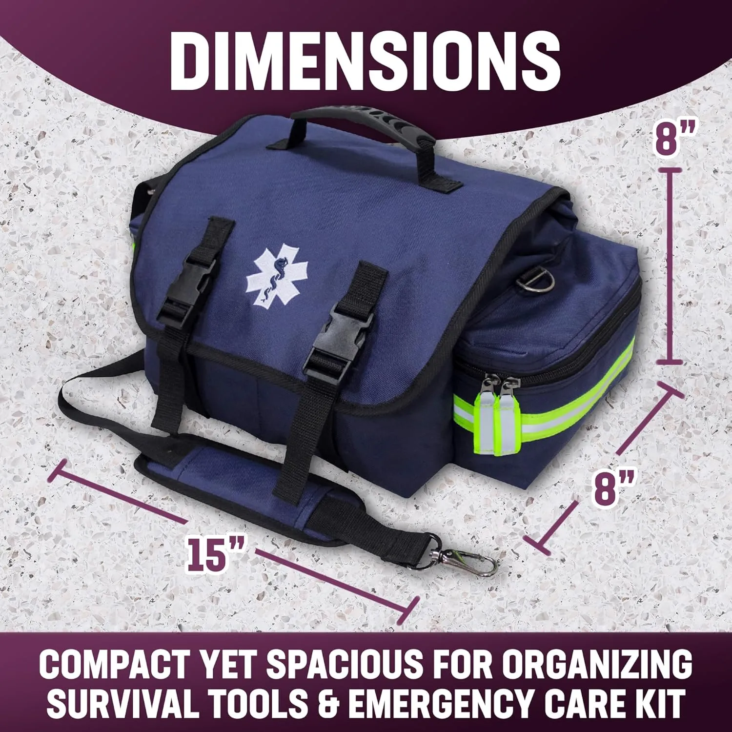 Kemp USA EMT First Responders Trauma Bag - First Aid Kit & Survival Gear with High Visibility Reflectors for Rapid First Aid & Medical Response Survival Tools Organizer - Navy Blue