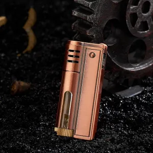 Kerosene Lighter Cigar Tube Flint Metal Lighter Lighter Retro Classic Cigar Windproof Outdoor Grinding Wheel One-Click Free Fire, Automatic Ignition Men's Gift (Color : Red Copper)