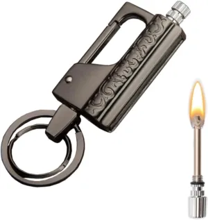 Kerosene Lighter, Multifunctional Lighter, Waterproof Matches, Hand-Carved, Keychain Design, Suitable for Camping/Hiking (Without Kerosene)(Black)