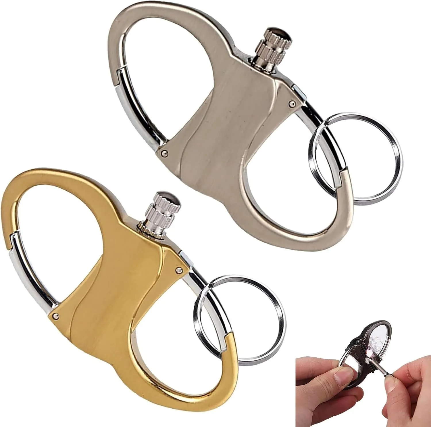 Keychain Lighter, Lighter Holder Key Chain, Metal Keychain Lighter,Small Outdoor Survival Fire Starter,Reusable Mechanical Emergency Lighter Tools Camping Gift for Men for Outdoor Car and Home(2pcs-d)