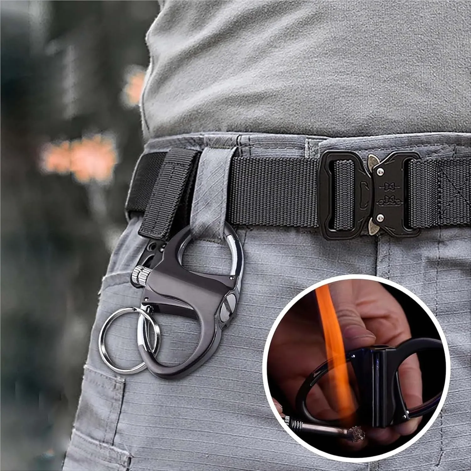 Keychain Lighter, Lighter Holder Key Chain, Metal Keychain Lighter,Small Outdoor Survival Fire Starter,Reusable Mechanical Emergency Lighter Tools Camping Gift for Men for Outdoor Car and Home(Gold)