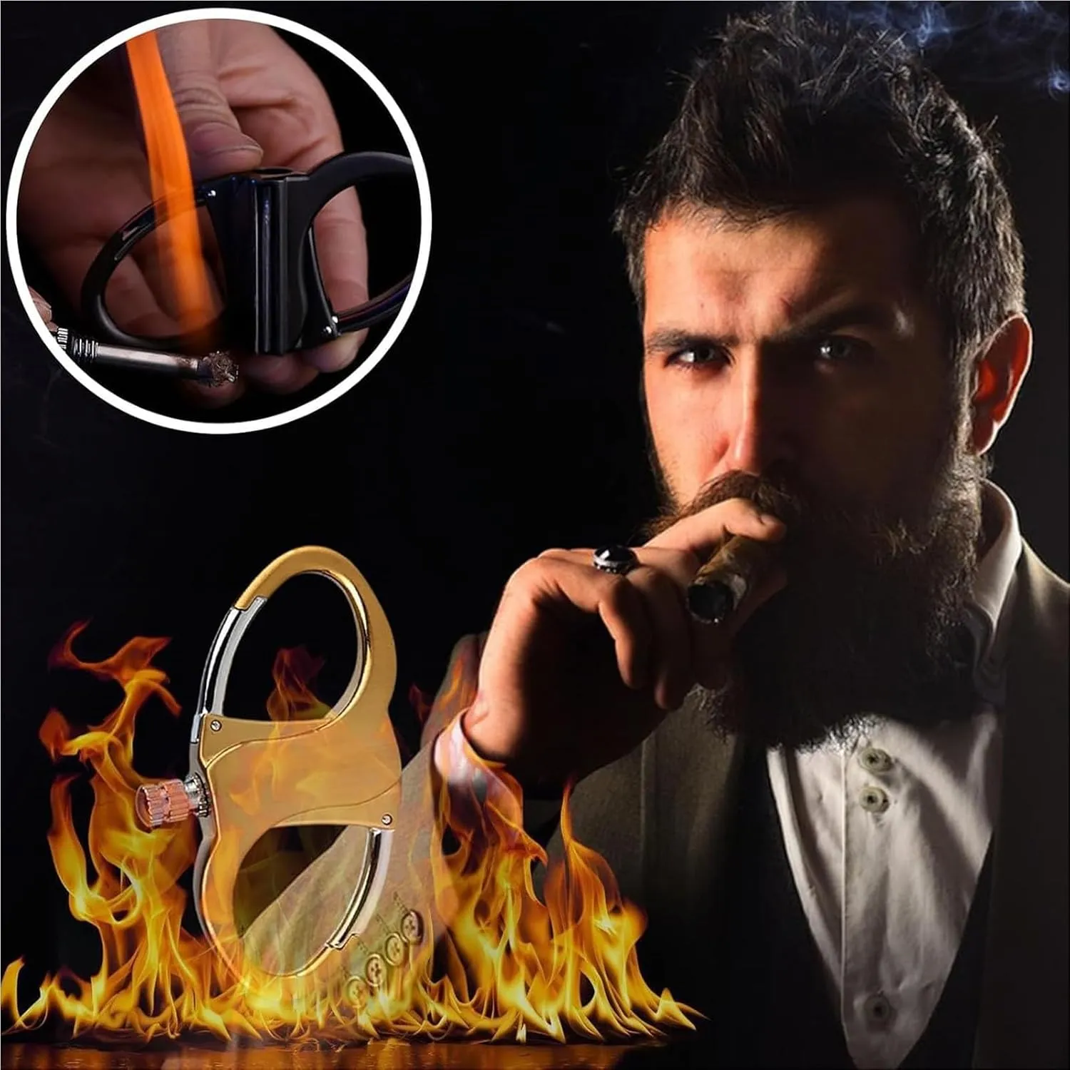 Keychain Lighter, Lighter Holder Key Chain, Metal Keychain Lighter,Small Outdoor Survival Fire Starter,Reusable Mechanical Emergency Lighter Tools Camping Gift for Men for Outdoor Car and Home(Gold)