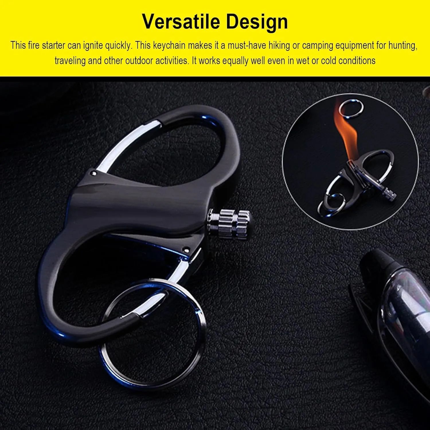 Keychain Lighter, Match Kerosene Refillable Lighter, Fire Starter Key Ring, Mini Waterproof Lighters for Outdoor Car and Home (Silver*1 Black*1 Gold*1)
