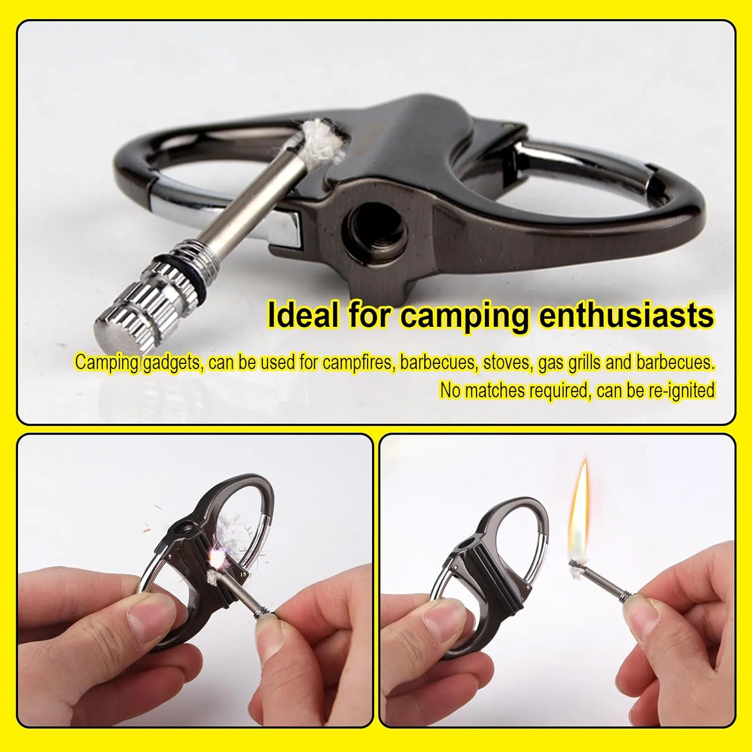 Keychain Lighter, Match Kerosene Refillable Lighter, Fire Starter Key Ring, Mini Waterproof Lighters for Outdoor Car and Home (Silver*1 Black*1 Gold*1)