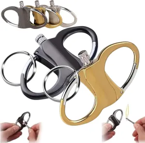 Keychain Lighter Match Strike - 2025 New Metal Keychain Lighter, Key Chain Permanent Match Waterproof Fire Starter Key Ring for Outdoor Car and Home (Black Gold)
