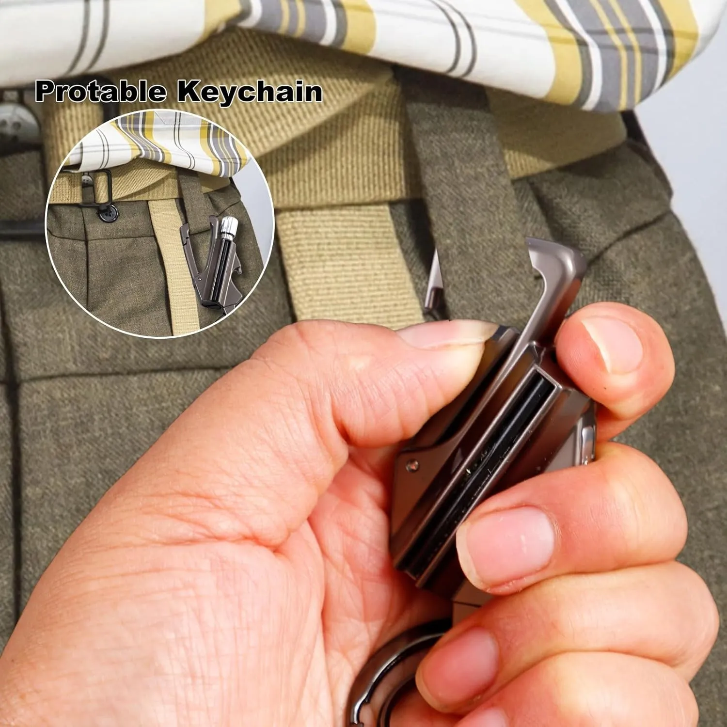 Keychain Lighter Metal Permanent Match Kerosene Lighter Reusable Waterproof Windproof， EDC Emergency Flint Fire Starter with Multitools Bottle Opener, for Outdoor Survival Gift for Men(Gold)