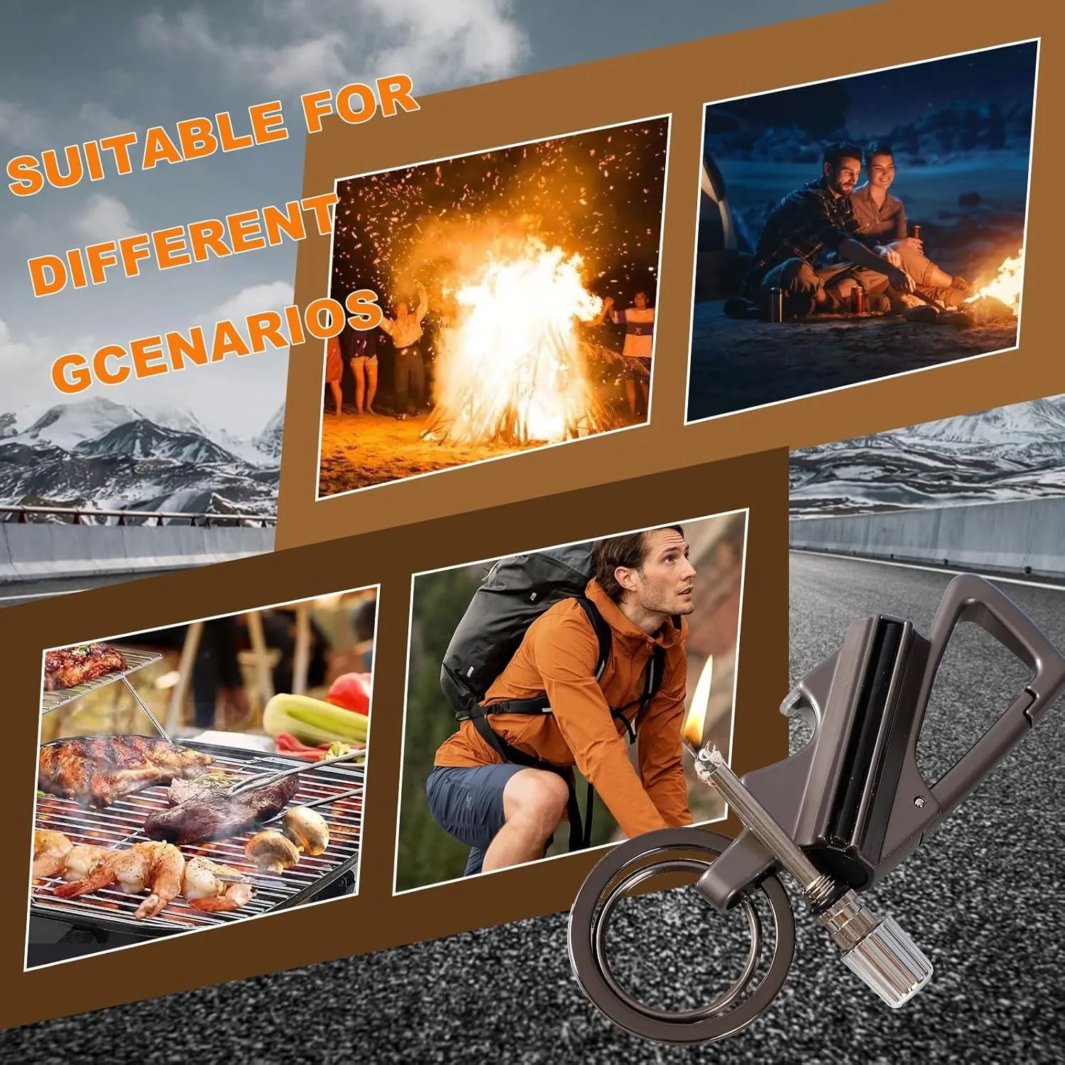 Keychain Lighter Metal Permanent Match Kerosene Lighter Reusable Waterproof Windproof， EDC Emergency Flint Fire Starter with Multitools Bottle Opener, for Outdoor Survival Gift for Men(Silver)