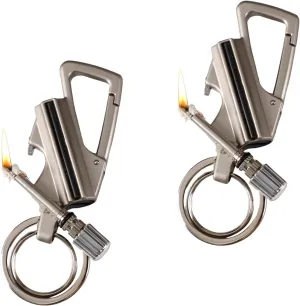 Keychain Lighter Metal Permanent Match Kerosene Lighter Reusable Waterproof Windproof， EDC Emergency Flint Fire Starter with Multitools Bottle Opener, for Outdoor Survival Gift for Men(Silver)