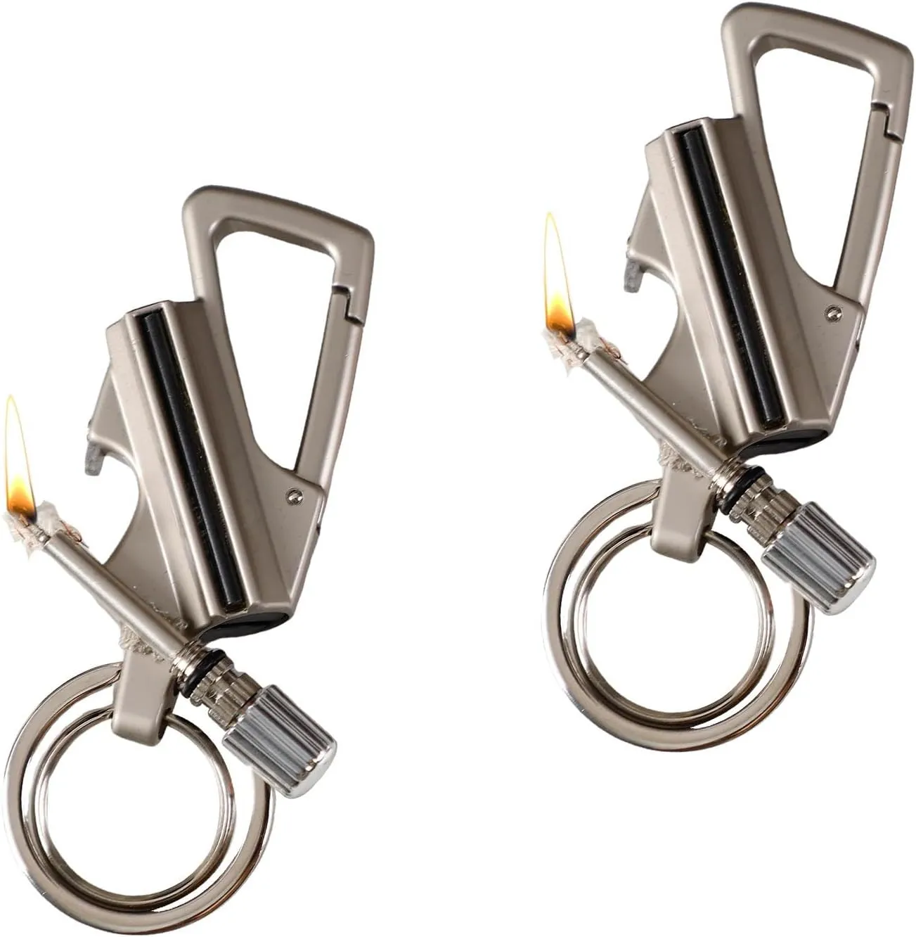 Keychain Lighter Metal Permanent Match Kerosene Lighter Reusable Waterproof Windproof， EDC Emergency Flint Fire Starter with Multitools Bottle Opener, for Outdoor Survival Gift for Men(Silver)