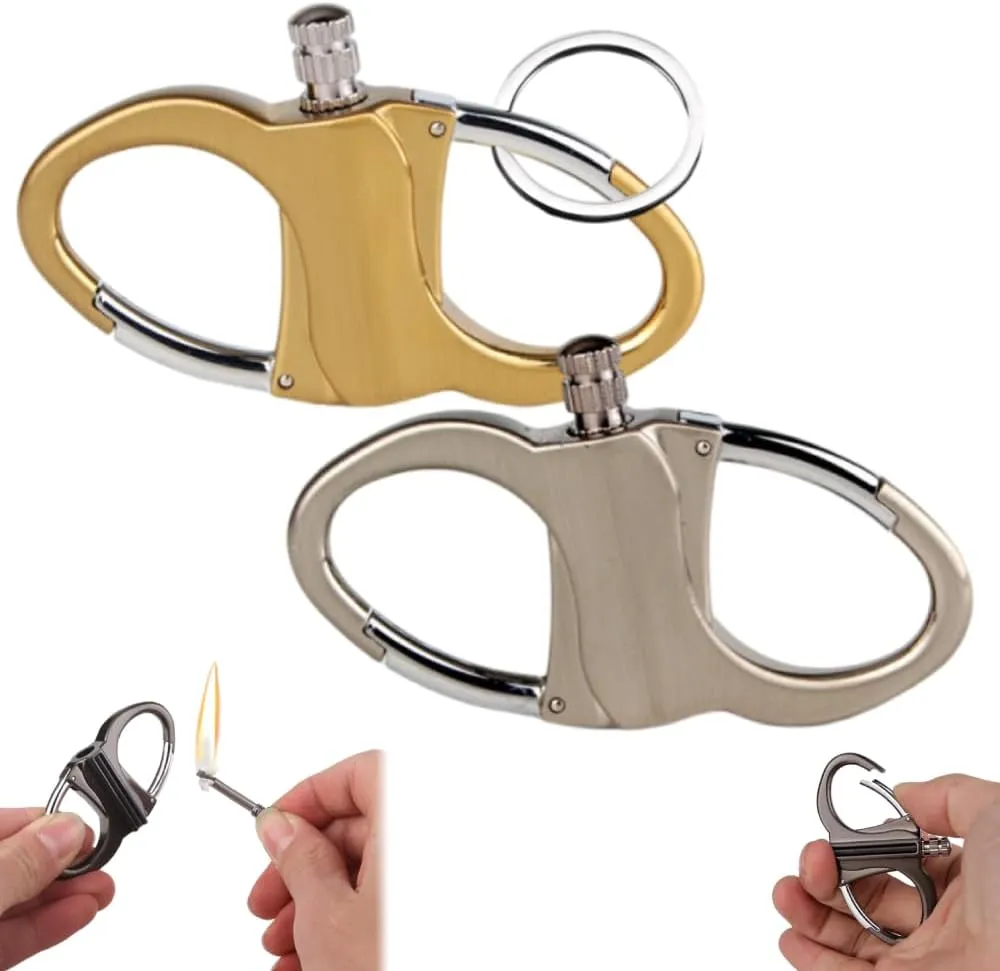 Keychain Lighter, Permanent Match Lighter, Forever Match Infinity Kerosene Refillable Lighters for Outdoor Camping Emergency Fire Starters Kit (Gold Silver)