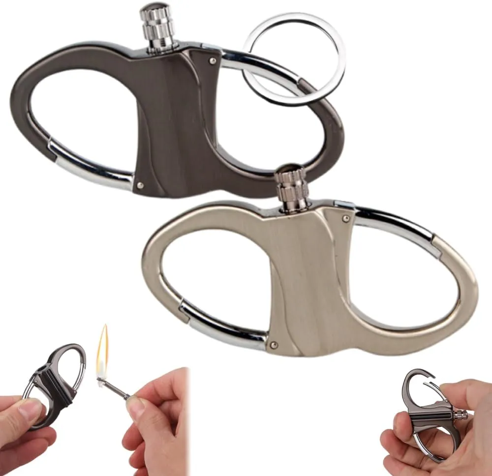 Keychain Lighter, Permanent Match Lighter, Forever Match Infinity Kerosene Refillable Lighters for Outdoor Camping Emergency Fire Starters Kit (Silver Black)