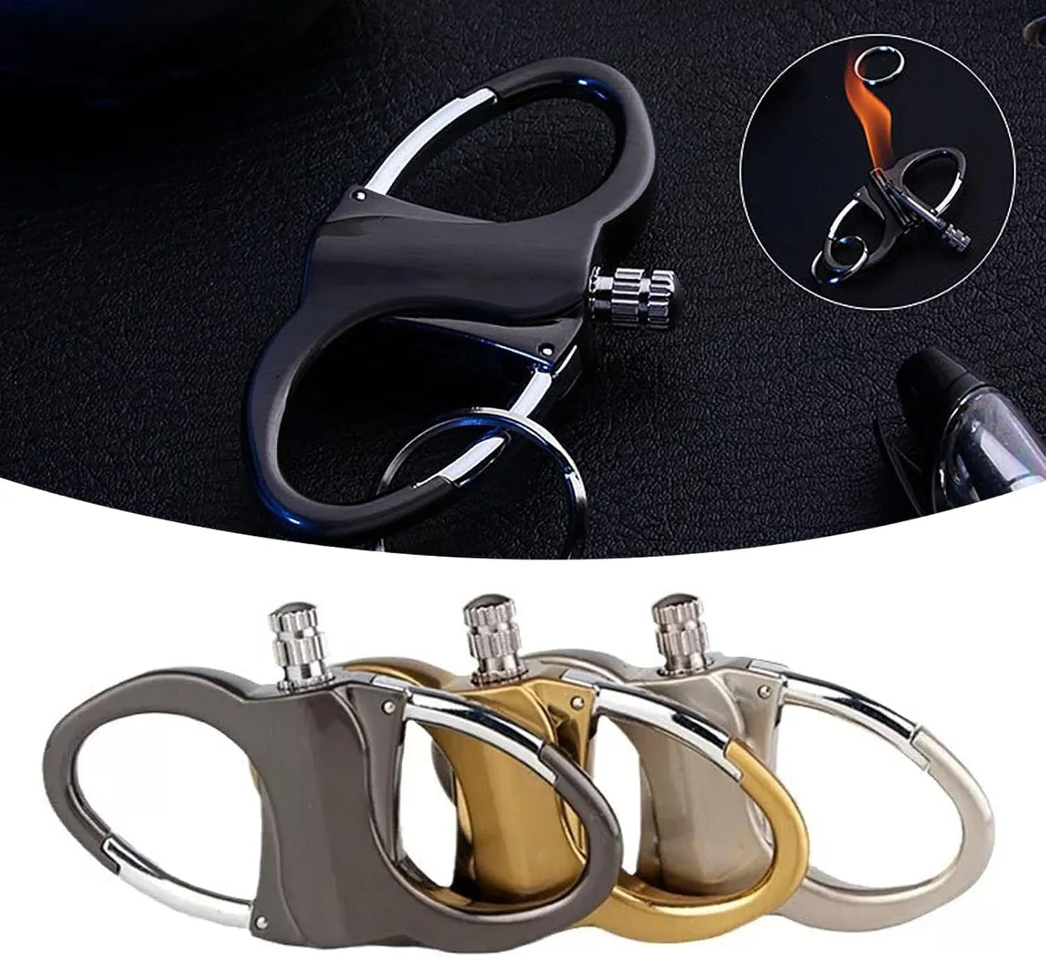 Keychain Lighter,2025 New Metal Key Chain Lighter Match Hidden in Key Chain Keychains,Portable Mini Waterproof Lighters Permanent Match Keychain for Outdoor Car and Home (Black*2)