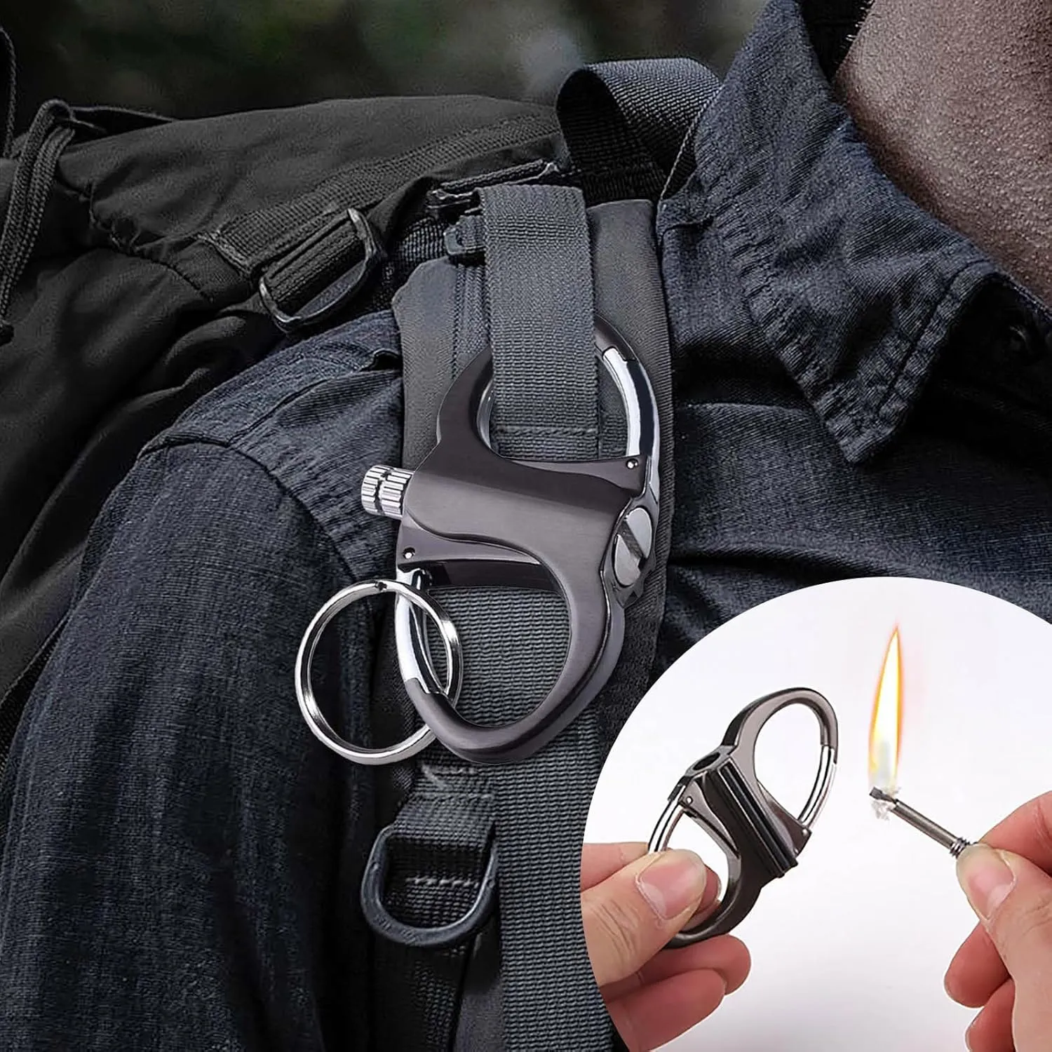 Keychain Lighter,2025 New Metal Key Chain Lighter Match Hidden in Key Chain Keychains,Portable Mini Waterproof Lighters Permanent Match Keychain for Outdoor Car and Home (Black*2)