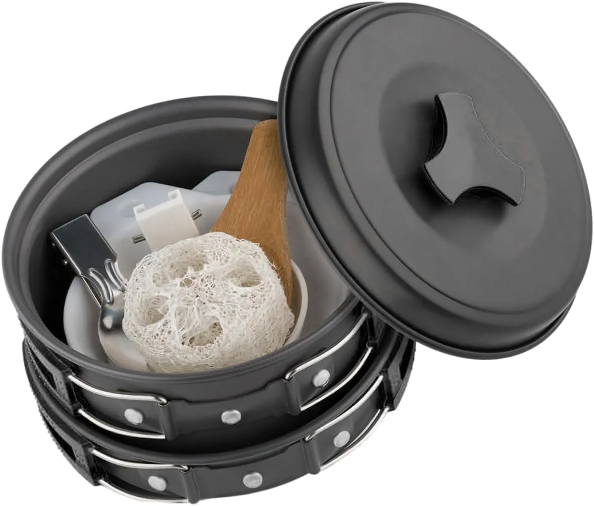 KICHOUSE Camping Cookware Set 1-2 Person Aluminum Pot Pan Bowl Set Compact Camping Kit